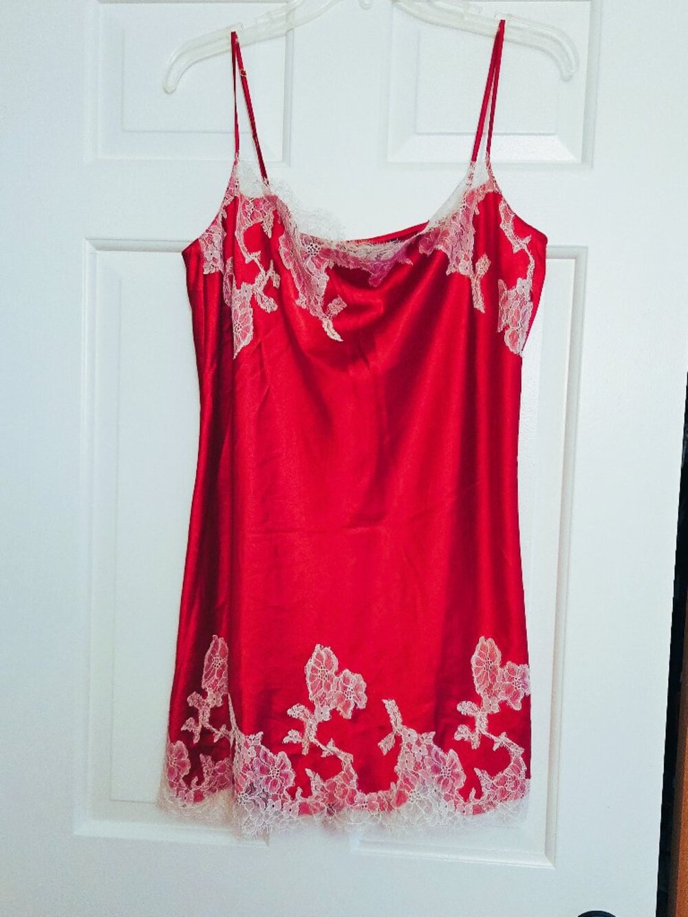 🌸 Victoria's Secret Sz XL Nightgown Dress Slip Red Raspberry White Lace Chemise